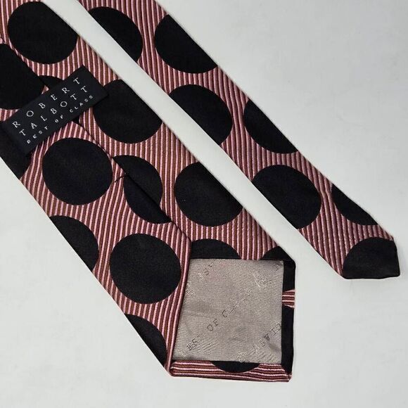 ROBERT TALBOTT BEST OF CLASS SILK TIE PINK BLACK POLKA DOT STRIPE SATIN 4" X 59" - Picture 2 of 2